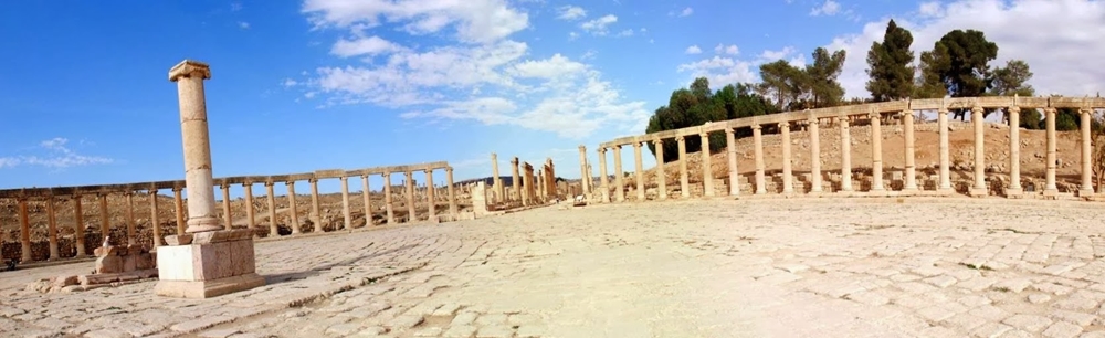 The Oval Forum, Jerash Panoramic view of the Oval Forum in Jerash
